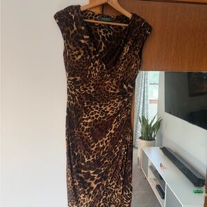 Ralph Lauren Brown Leopard Print Midi Dress